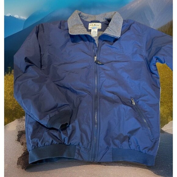 LL Bean Warm Up Jacket Men's Large Tall Navy Nylon Fleece Lined Full Zip Outdoor - Picture 1 of 11